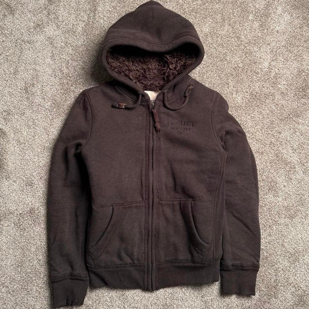 BROWN AMERICAN EAGLE FAUX FUR-LINED HOODIE